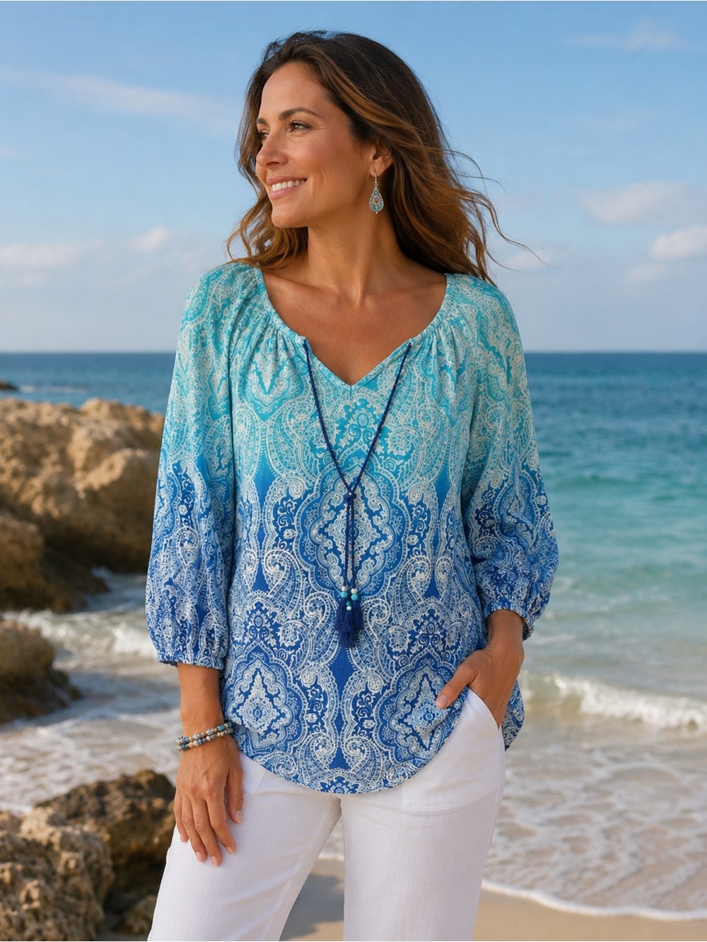 Ruby Rd. Blue Ombre Paisley Shirt/Swim Coverup Tunic